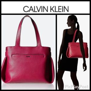 Calvin Klein Large Spacious Shoulder Structured Tote Port Deep Red Wine NWOT